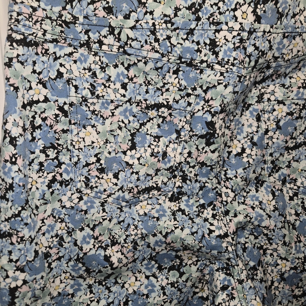 Terra & Sky NEW Plus Size Floral Ankle Pants Blue Daisy Print High Rise - Picture 8 of 11
